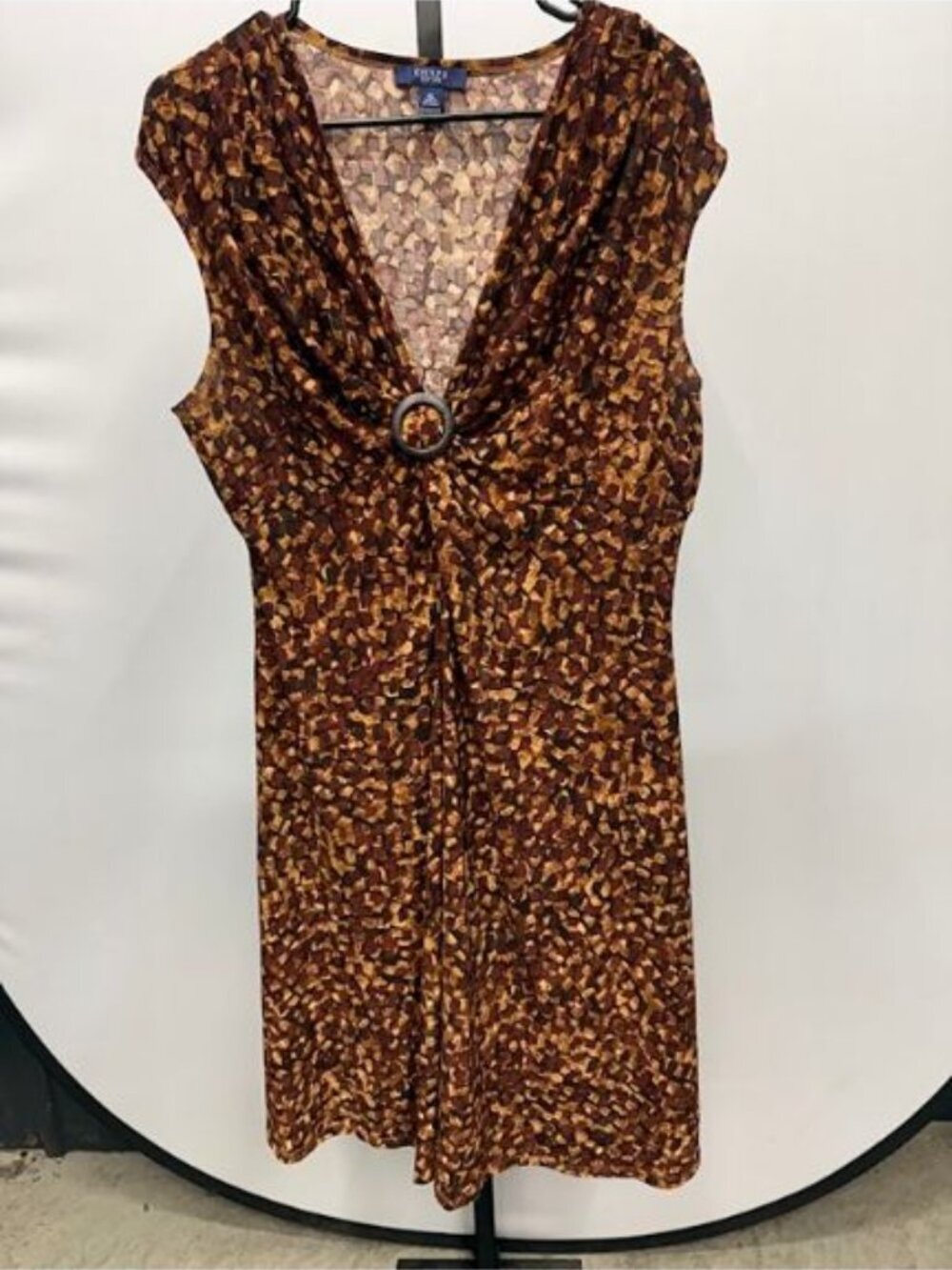 Chaps Brown Abstract Print Jersey Dress with Ring Detail
